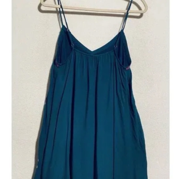 Entro Slip Dress Womens Teal Blue Boho Embroidered V Neck Flowy Boho Sz Med - Picture 4 of 13